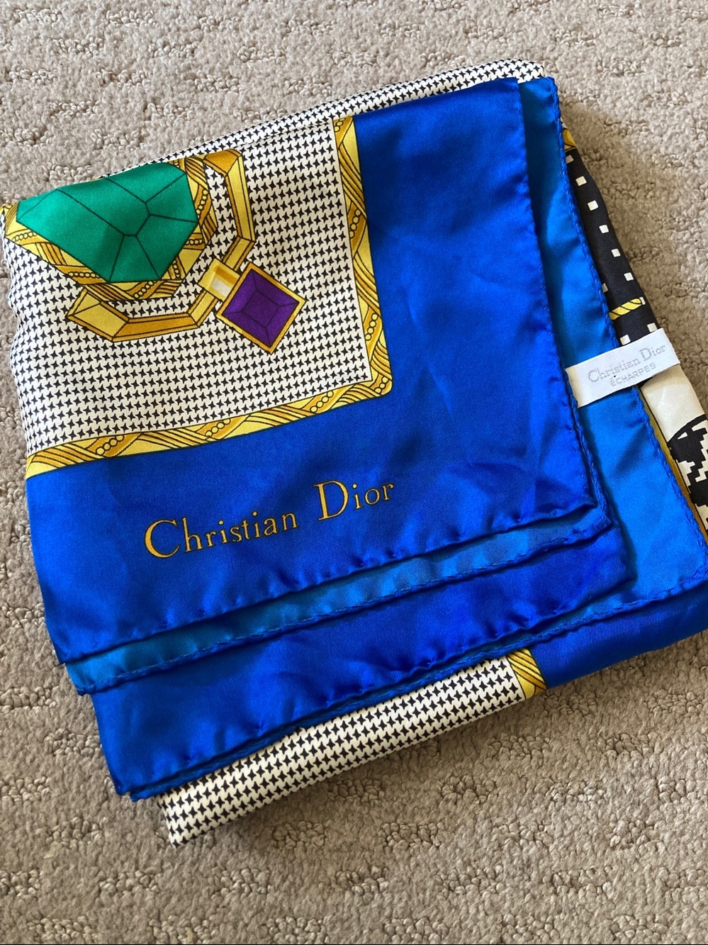 Vintage Christian Dior Echarpes silk scarf, 34" Square.